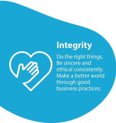 Integrity Do the right things. Be sincere and ethical consistently. Make a better world through good business practices.