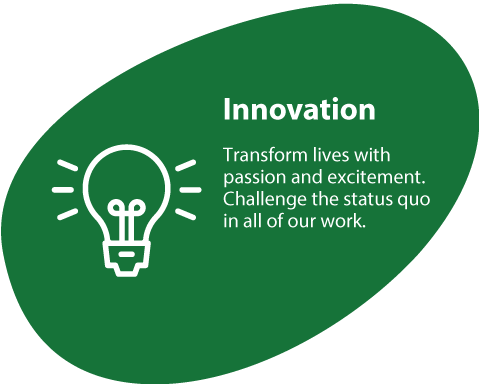 Innovation Transform lives with passion and excitement. Challenge the status quo in all of our work.