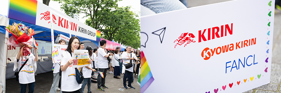 Scene in front of the three companies' booths